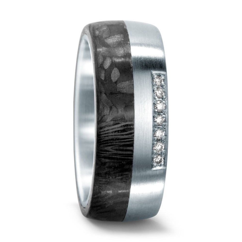 Fingerring Edelstahl, Carbon Diamant 0.07 ct, 7 Steine, w-si, Made in Germany