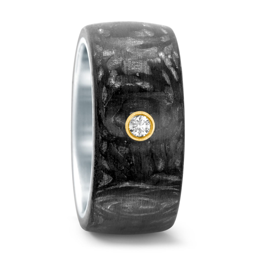 Fingerring Edelstahl, Carbon, 750/18 K Gelbgold Diamant 0.05 ct, w-si, Made in Germany