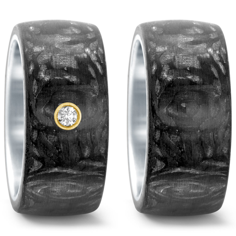 Fingerring Edelstahl, Carbon, 750/18 K Gelbgold Diamant 0.05 ct, w-si, Made in Germany