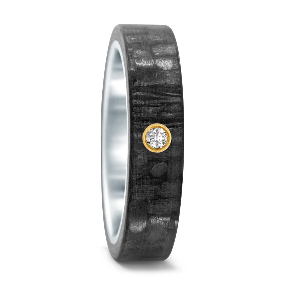 Fingerring Edelstahl, Carbon, 750/18 K Gelbgold Diamant 0.03 ct, w-si, Made in Germany