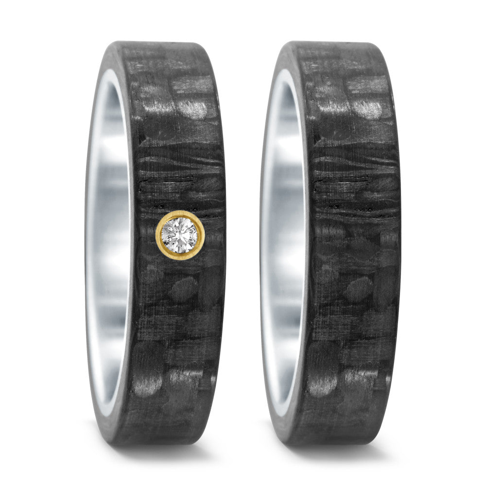 Fingerring Edelstahl, Carbon, 750/18 K Gelbgold Diamant 0.03 ct, w-si, Made in Germany