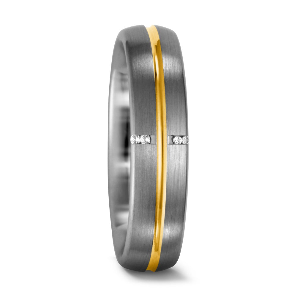 Fingerring 950 Palladium, 750/18 K Gelbgold Diamant 0.02 ct, 4 Steine, tw-vsi, Made in Germany