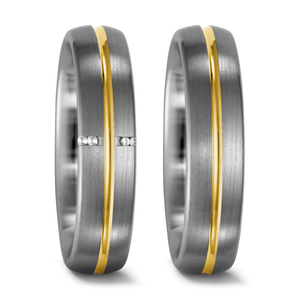 Fingerring 950 Palladium, 750/18 K Gelbgold Diamant 0.02 ct, 4 Steine, tw-vsi, Made in Germany