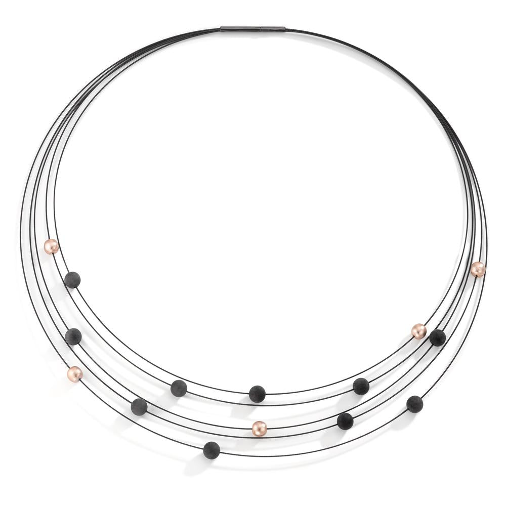 Spiralcollier Nera aus schwarzem Edelstahl mit Carbon und Pearls in Light Rosé, 42cm