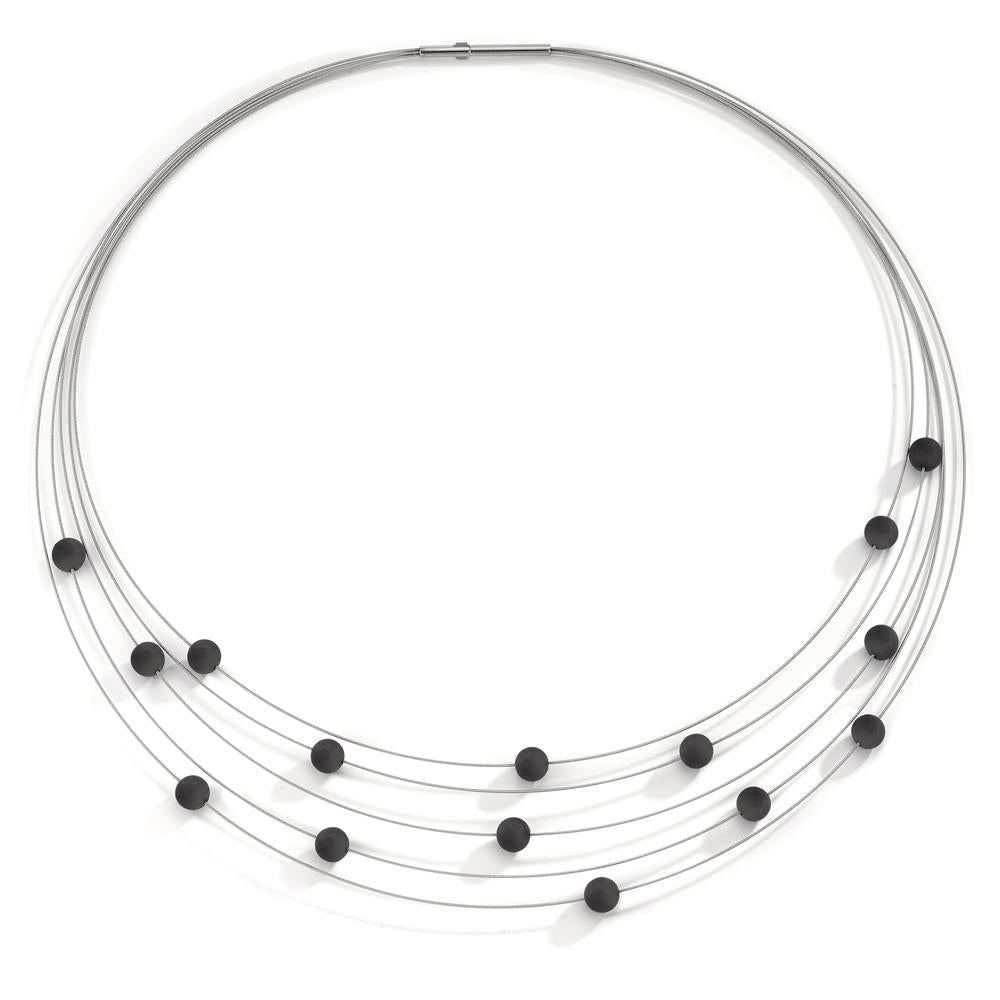Spiralcollier Orbit aus Edelstahl mit Carbon Pearls, 45cm