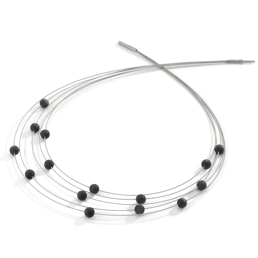 Spiralcollier Orbit aus Edelstahl mit Carbon Pearls, 45cm