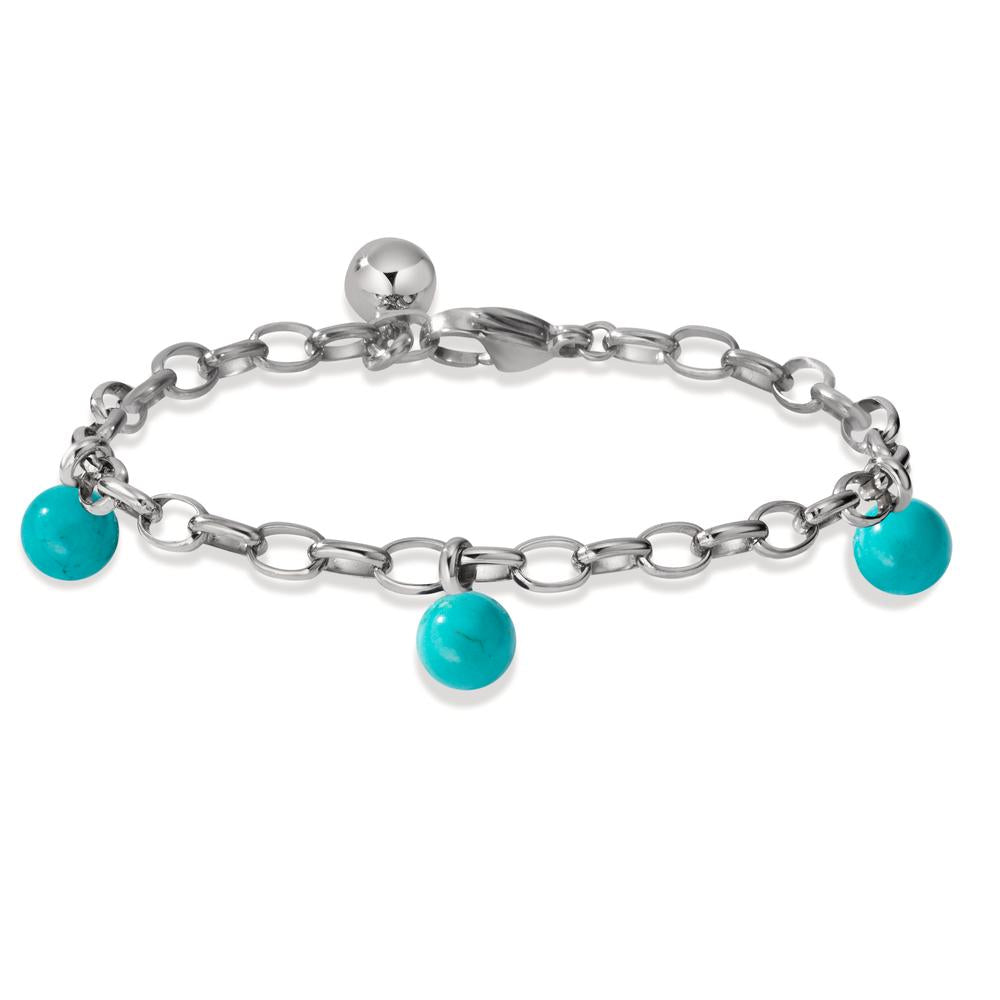 Armband Edelstahl Türkis 3 Steine 17.5-19.5 cm verstellbar Ø4 mm