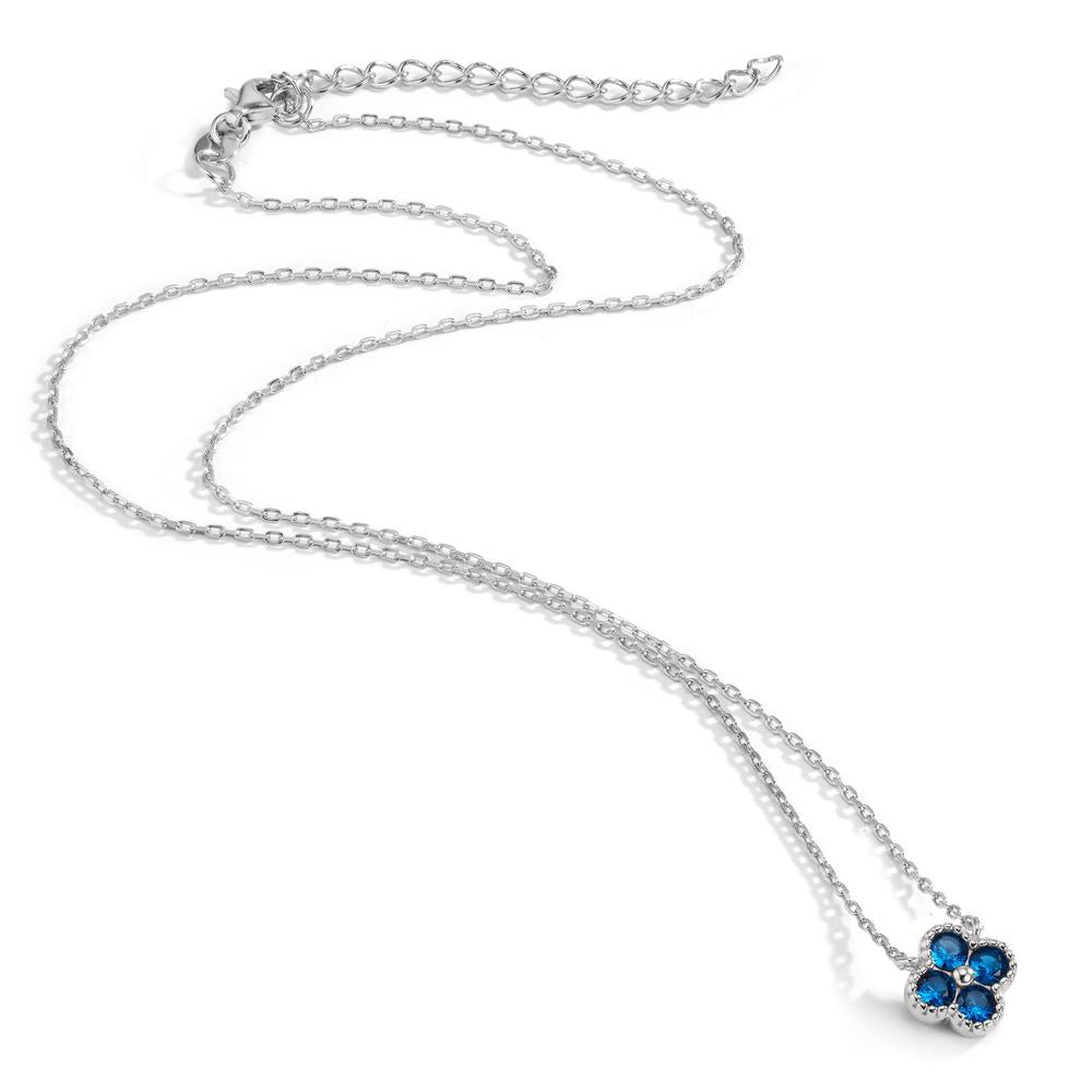 Collier Silber Zirkonia saphirblau, 4 Steine rhodiniert Blume 40-45 cm verstellbar