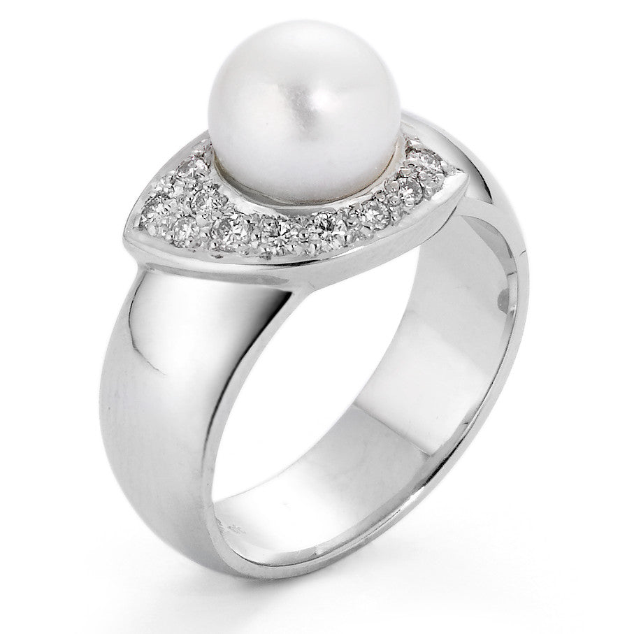 Fingerring 750/18 K Weissgold Süsswasserzuchtperle 10 Dia., 0.15ct w-si, Made in Germany