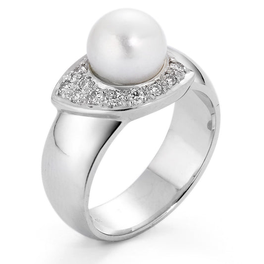 Fingerring 750/18 K Weissgold Süsswasserzuchtperle 10 Dia., 0.15ct w-si, Made in Germany
