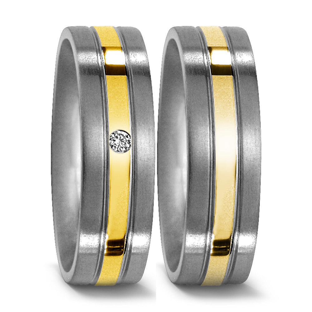 Fingerring Titan, 750/18 K Gelbgold Diamant 0.02 ct, w-si, Made in Germany