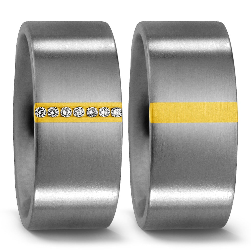 Fingerring Titan, 750/18 K Gelbgold Diamant 0.07 ct, 7 Steine, w-si, Made in Germany
