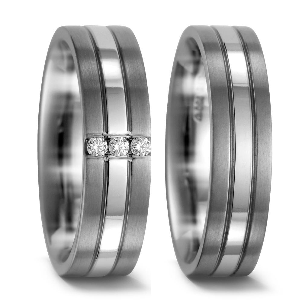 Fingerring Titan, 950 Palladium Diamant 0.06 ct, 3 Steine, w-si, Made in Germany