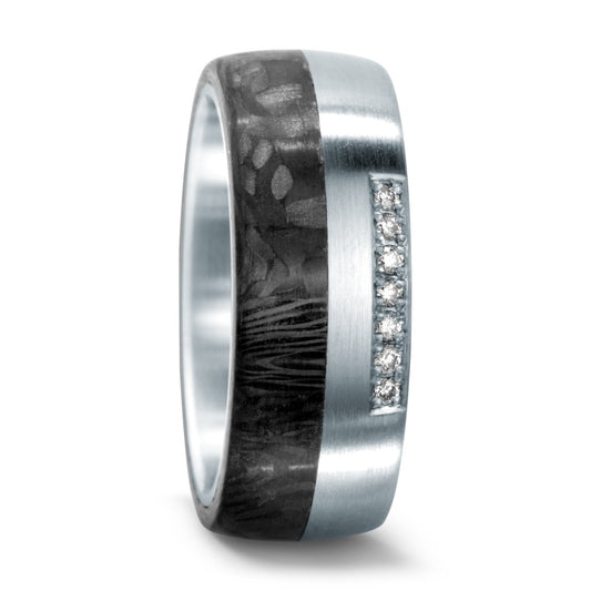 Fingerring Edelstahl, Carbon Diamant 0.07 ct, 7 Steine, w-si, Made in Germany