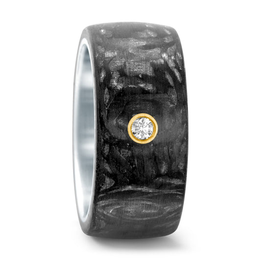 Fingerring Edelstahl, Carbon, 750/18 K Gelbgold Diamant 0.05 ct, w-si, Made in Germany