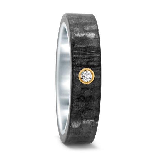 Fingerring Edelstahl, Carbon, 750/18 K Gelbgold Diamant 0.03 ct, w-si, Made in Germany