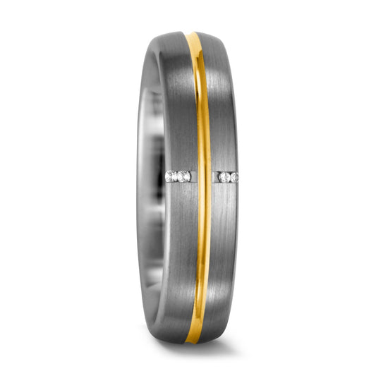 Fingerring 950 Palladium, 750/18 K Gelbgold Diamant 0.02 ct, 4 Steine, tw-vsi, Made in Germany