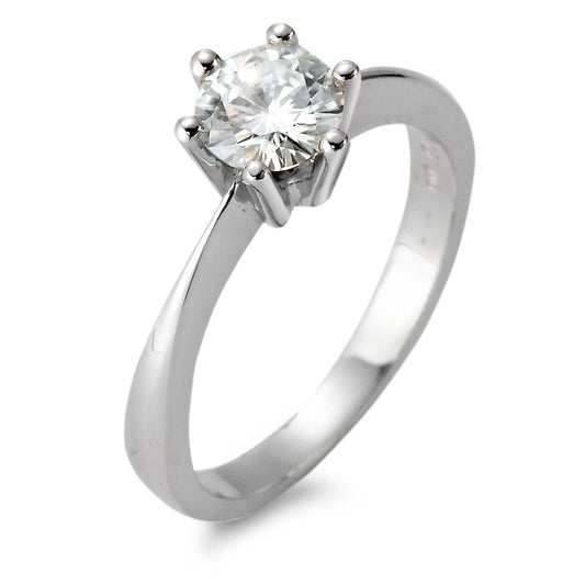 Solitär Ring 750/18 K Weissgold Moissanite rund, 6 mm, Made in Germany