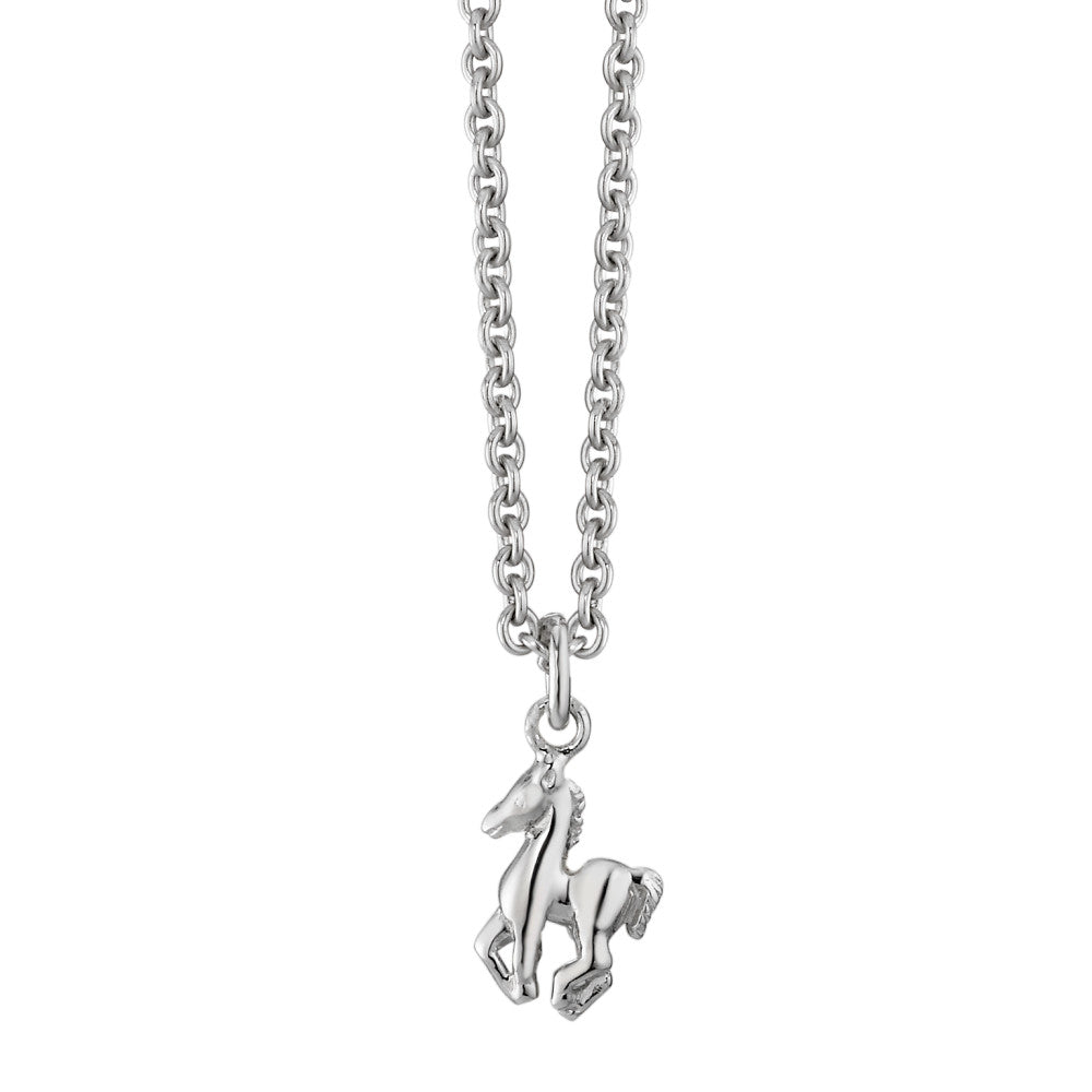 Halskette mit Anhänger Silber rhodiniert Pferd 38 cm Ø1 mm