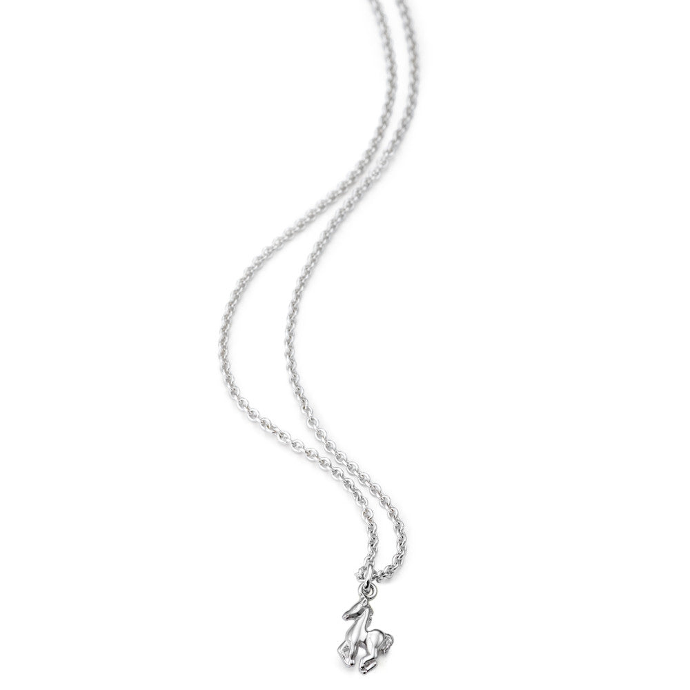 Halskette mit Anhänger Silber rhodiniert Pferd 38 cm Ø1 mm