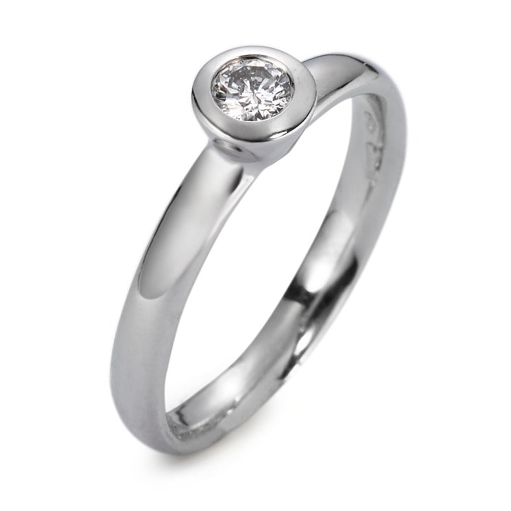 Solitär Ring 750/18 K Weissgold Diamant weiss, 0.15 ct, si rhodiniert, Made in Germany