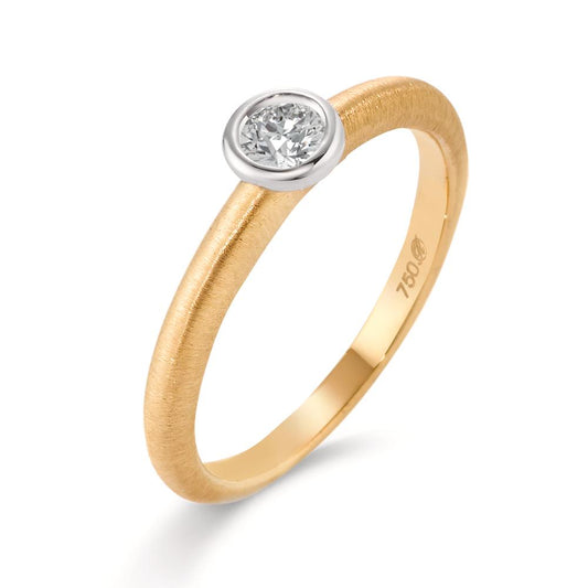 Solitär Ring 750/18 K Gelbgold, 750/18 K Weissgold Diamant 0.10 ct, w-si, Made in Germany