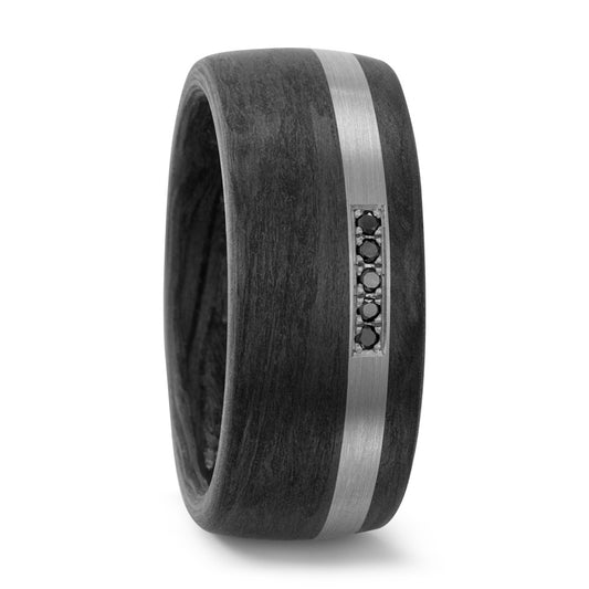 Fingerring Carbon, 950 Palladium Diamant schwarz, 0.05 ct, 5 Steine, tw-si, Made in Germany