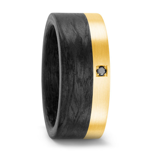 Fingerring Carbon, 750/18 K Gelbgold, Made in Germany