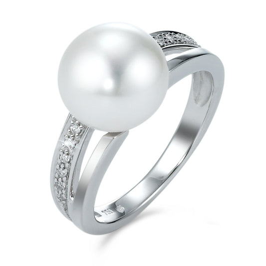 Fingerring 750/18 K Weissgold Diamant 0.06 ct, 12 Steine, Brillantschliff, w-si Süsswasserzuchtperlen 9.5-10 mm