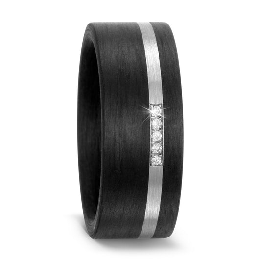 Fingerring Carbon, Titan Diamant 0.025 ct, 5 Steine, w-si, Made in Germany