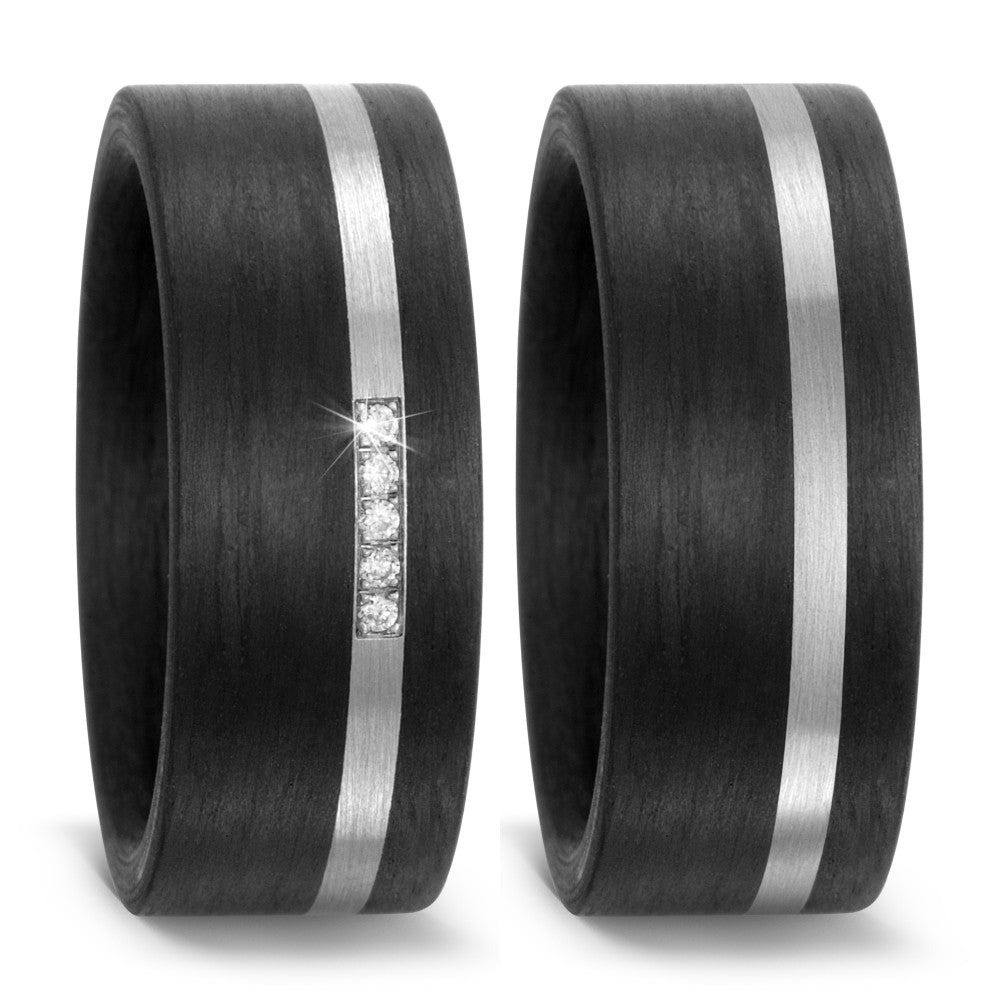 Fingerring Carbon, Titan Diamant 0.025 ct, 5 Steine, w-si, Made in Germany