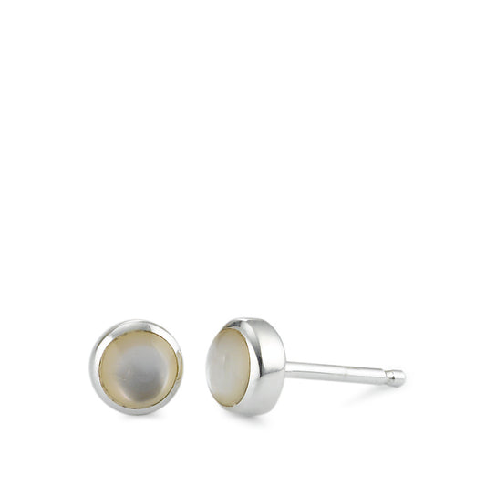 Ohrstecker Silber Perlmutt weiss, 2 Perlen Ø5.5 mm