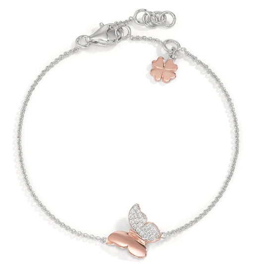Armband Silber Zirkonia 20 Steine rosé vergoldet Schmetterling 15-18.5 cm verstellbar Ø12 mm