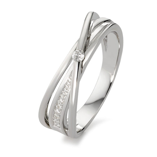 Fingerring 750/18 K Weissgold Diamant weiss, 0.06 ct, 7 Steine, Brillantschliff, w-si
