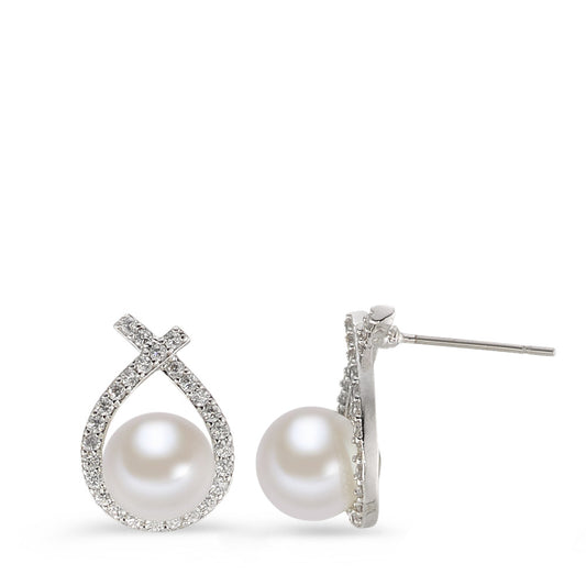 Ohrstecker Metall Zirkonia shining Pearls weiss, 2 Perlen, 8 mm