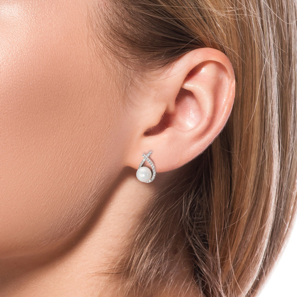 Ohrstecker Metall Zirkonia shining Pearls weiss, 2 Perlen, 8 mm