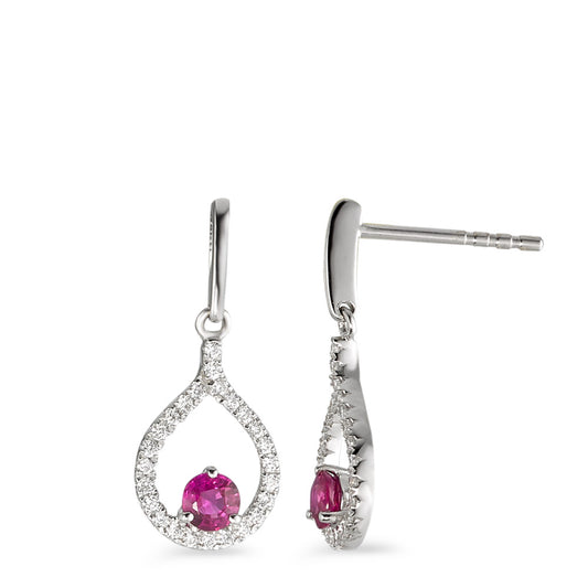 Ohrhänger 750/18 K Weissgold Rubin rot, 2 Steine, Diamant 0.18 ct, 50 Steine, w-si, Made in Germany