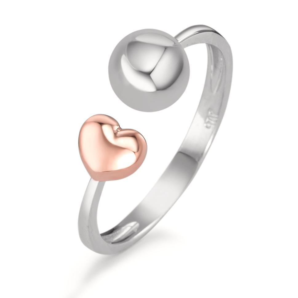Fingerring 750/18 K Weissgold, 750/18 K Rotgold Herz, Made in Italy