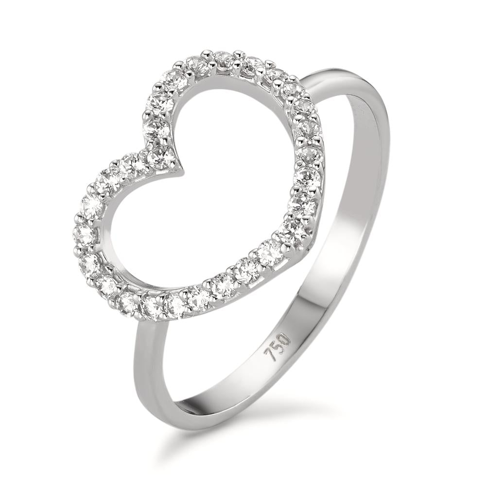 Fingerring 750/18 K Weissgold Zirkonia Herz Ø13 mm, Made in Italy