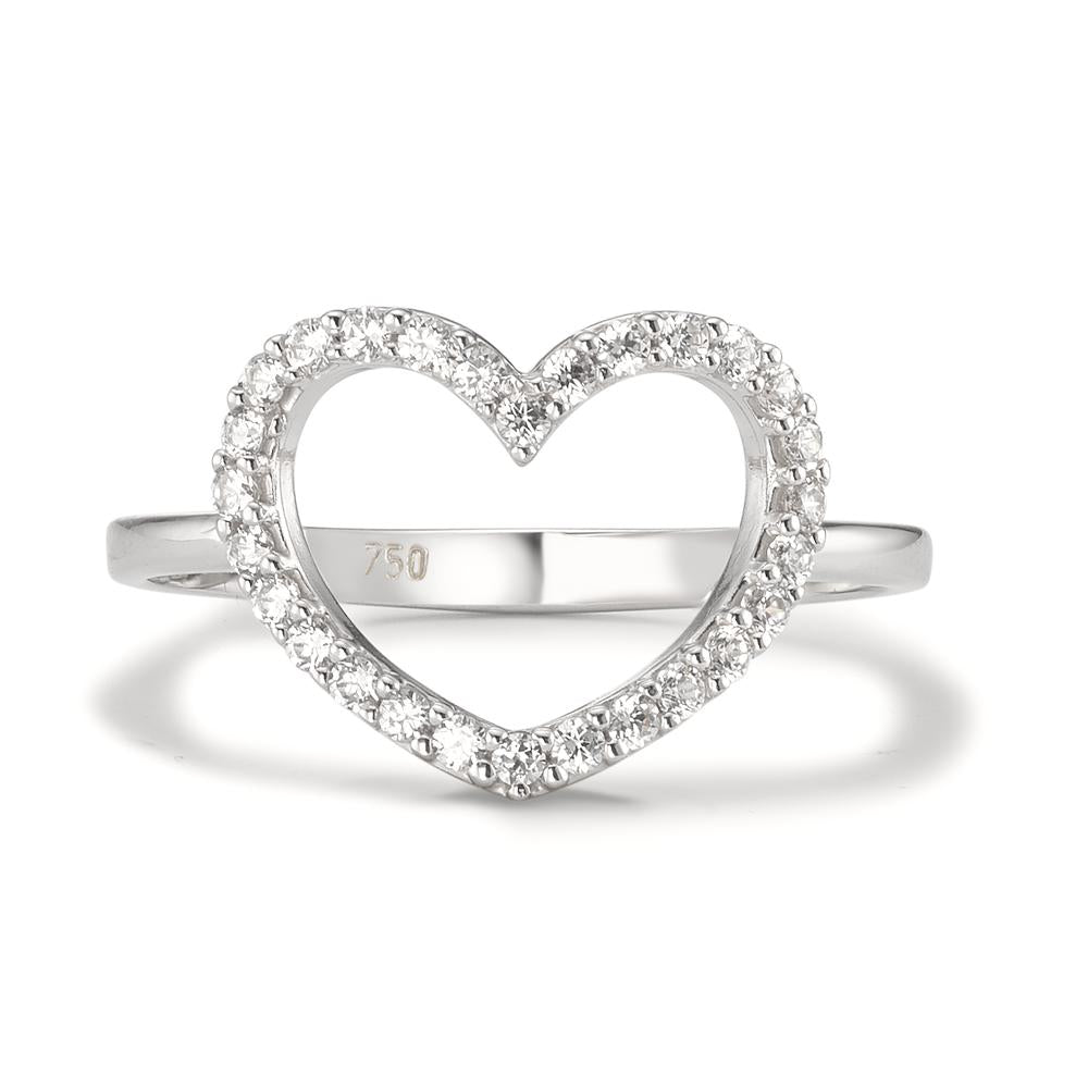 Fingerring 750/18 K Weissgold Zirkonia Herz Ø13 mm, Made in Italy