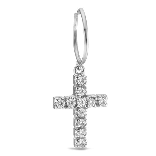 Creole mit Einhänger 750/18 K Weissgold Zirkonia 11 Steine Kreuz, Made in Italy