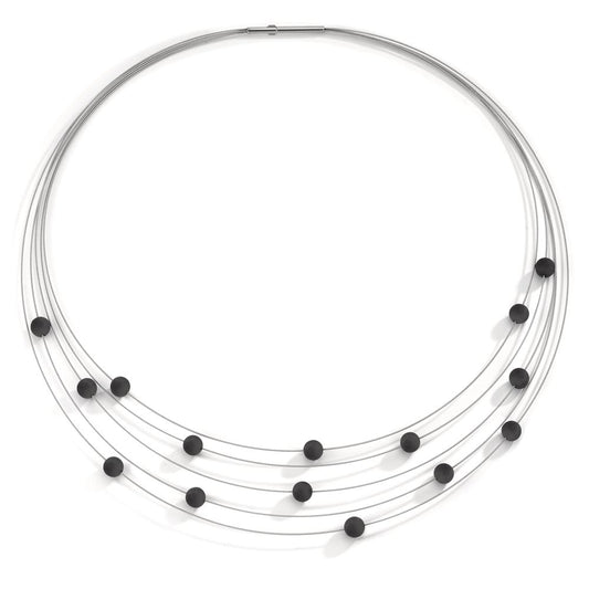 Spiralcollier Orbit aus Edelstahl mit Carbon Pearls, 45cm