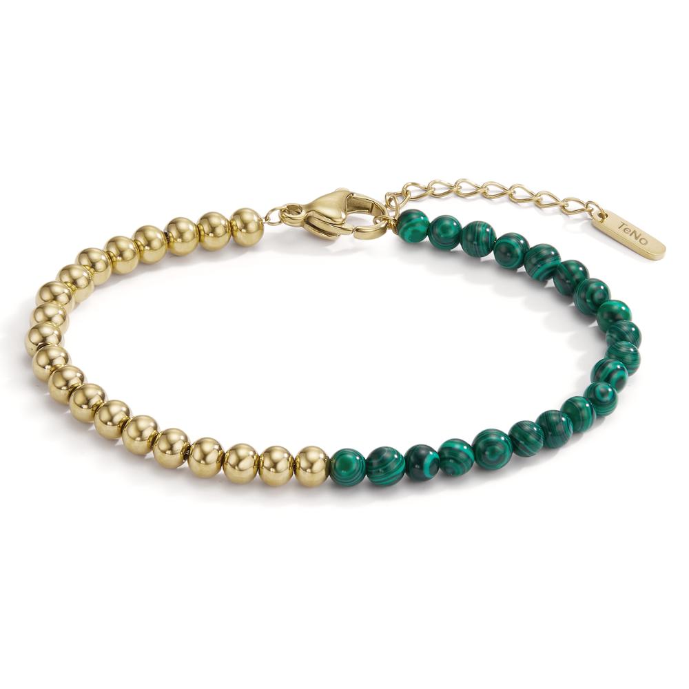 Armband Muse in Gold aus Edelstahl mit Malachit, 17.5-19.5 cm verstellbar, Ø4 mm