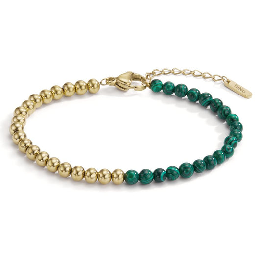 Armband Muse in Gold aus Edelstahl mit Malachit, 17.5-19.5 cm verstellbar, Ø4 mm