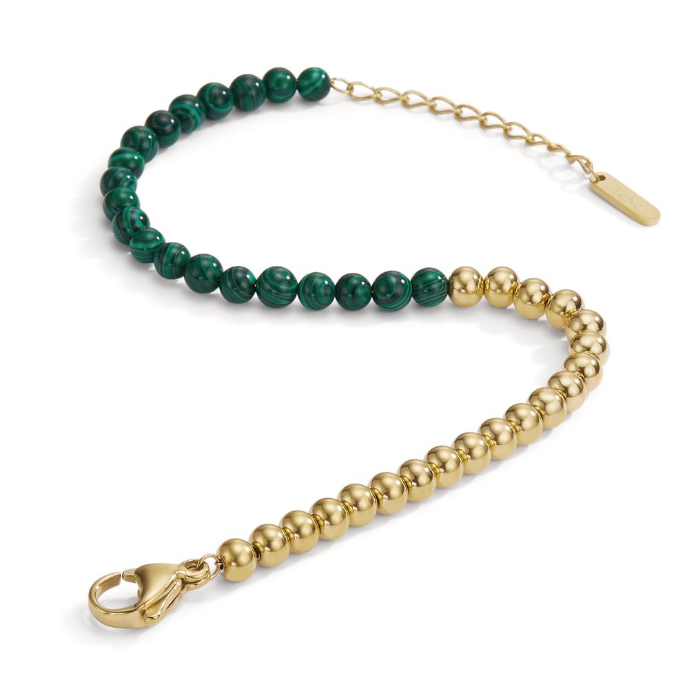 Armband Muse in Gold aus Edelstahl mit Malachit, 17.5-19.5 cm verstellbar, Ø4 mm