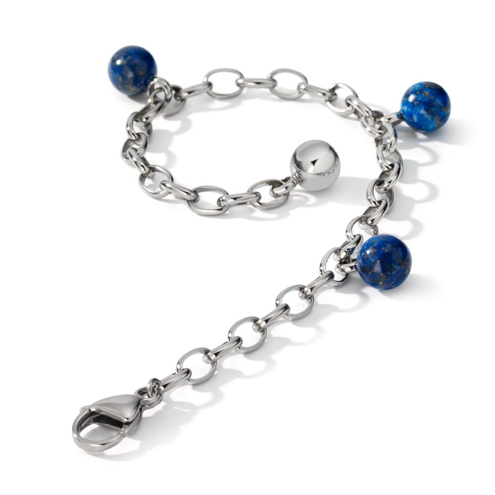 Armband Edelstahl Lapislazuli 3 Steine 17.5-19.5 cm verstellbar Ø4 mm