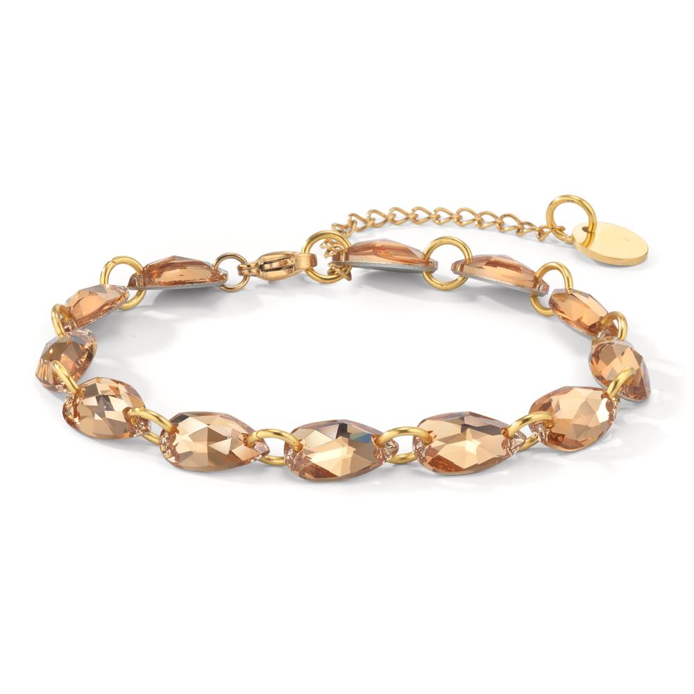 Armband Edelstahl Zirkonia cognac, 12 Steine gelb IP beschichtet 17-21 cm verstellbar
