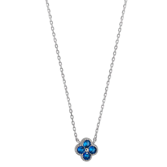 Collier Silber Zirkonia saphirblau, 4 Steine rhodiniert Blume 40-45 cm verstellbar